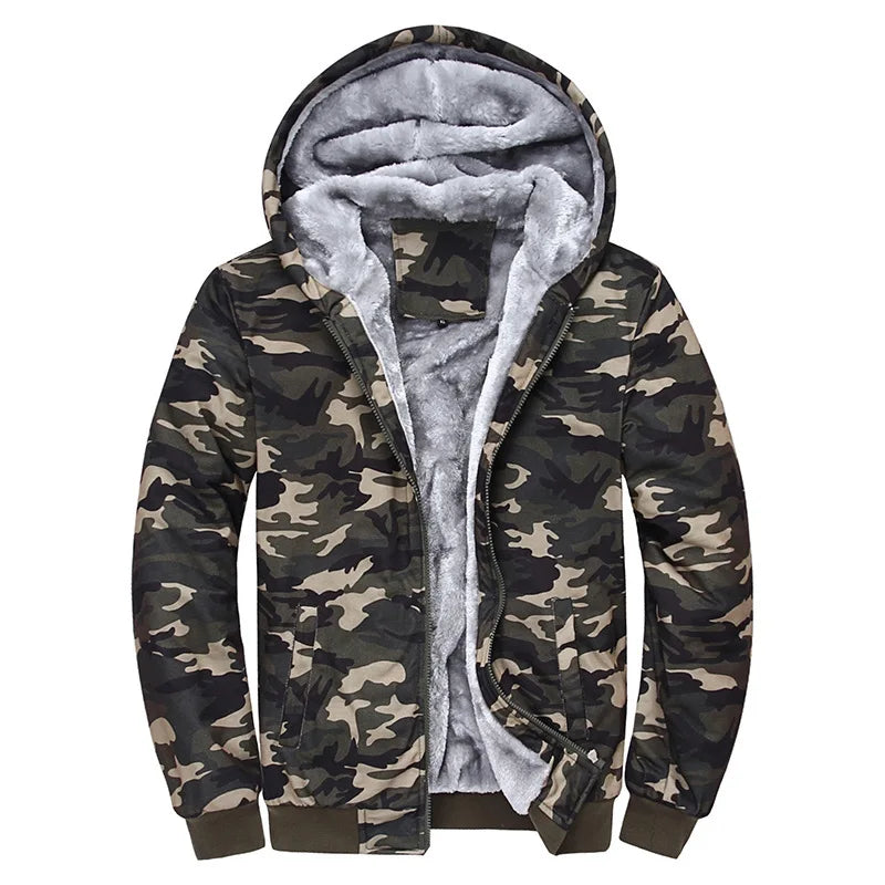 HKM-439827 Men's Plush Camouflage Jacket Winter Oversized Slim Coat Fabric Finished Weaving Sporty Style