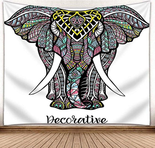 HKM-440147 Elephant 3D Mural Tapestry Wall Hanging for Bohemian Home Decor