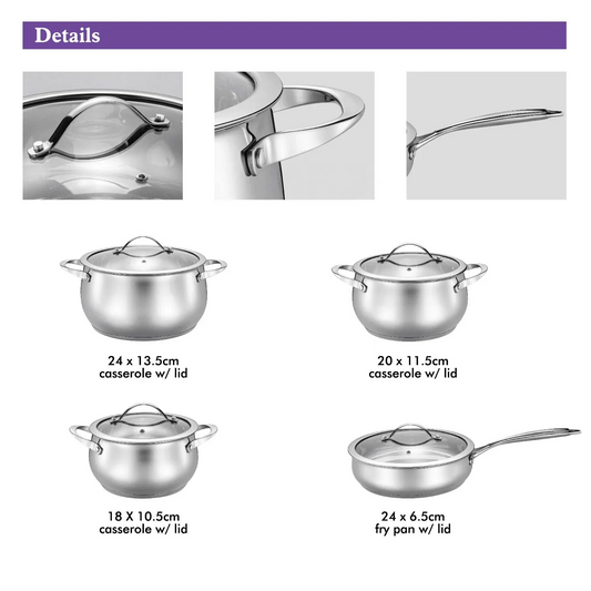 HKM-440147 Stainless Steel Non-Stick Cooking Pot Set - 8 Piece Cookware Collection
