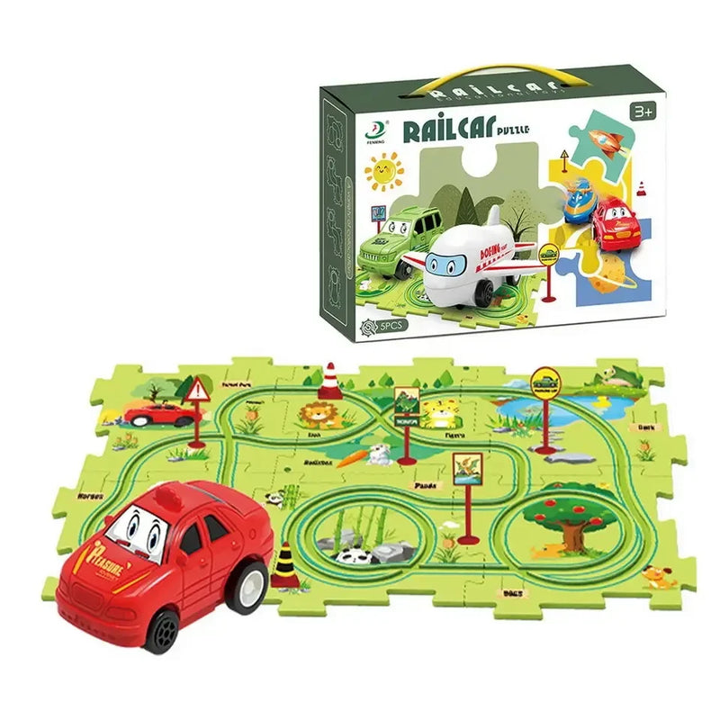 HKM-440403 Children's DIY Puzzle Tracks and Vehicle Slot Rail Car Adventure Set