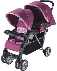 HKM-4404563 tandem twin stroller showcase in plum purple