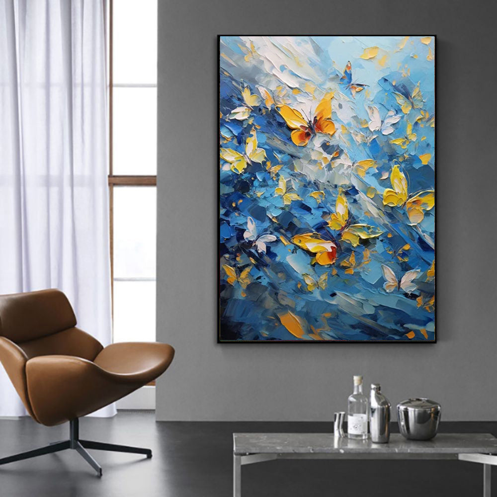 HKM-440531 Hand-Painted Butterfly Oil Painting on Canvas - Modern Abstract Wall Art for Home Décor