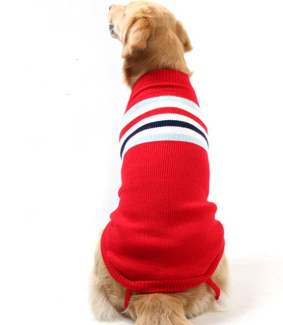 HKM-4405821 Cozy Striped Pet Sweater for Autumn and Winter - Warm Polyester Dog Clothing