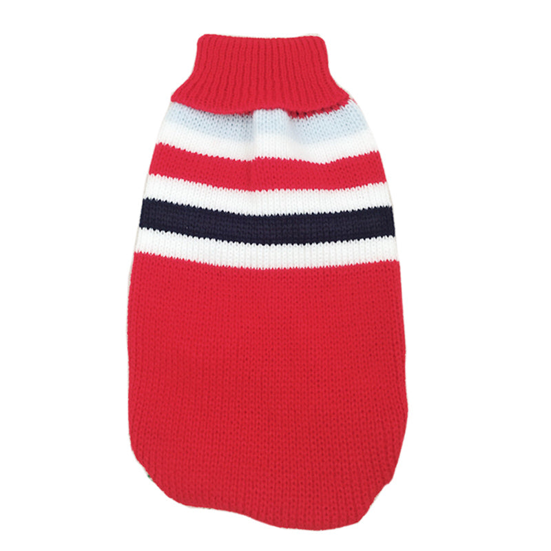 HKM-4405821 Cozy Striped Pet Sweater for Autumn and Winter - Warm Polyester Dog Clothing