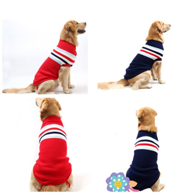 HKM-4405821 Cozy Striped Pet Sweater for Autumn and Winter - Warm Polyester Dog Clothing