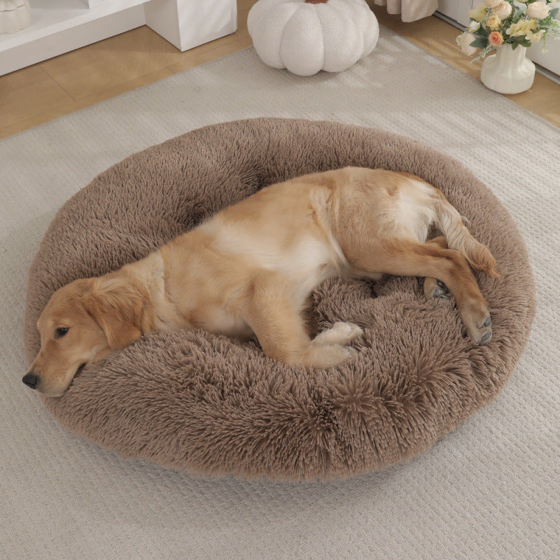 HKM-4406077 Plush Round Dog Mat Bed in Various Colors for Cozy Sleep Environment
