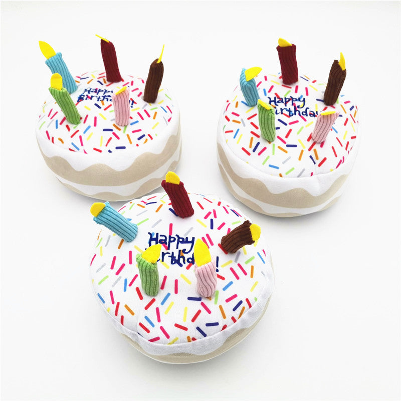 HKM-4407101 Dog Birthday Cake Plush Toy Set - Short Plush Material, Multiple Sizes Available