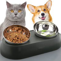 HKM-4407613 Pet Neck Protection Anti-Tumble Bowl for Cats and Dogs - ABS Stainless Steel Design, Single or Double Bowl
