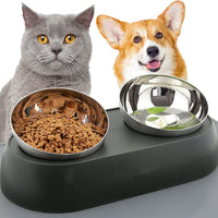 HKM-4407613 Pet Neck Protection Anti-Tumble Bowl for Cats and Dogs - ABS Stainless Steel Design, Single or Double Bowl
