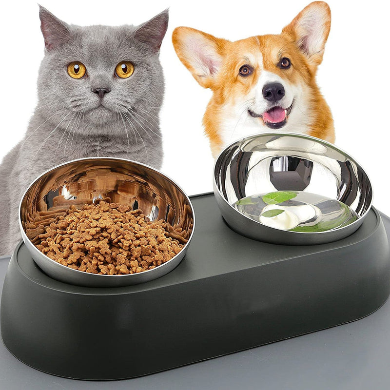 HKM-4407613 Pet Neck Protection Anti-Tumble Bowl for Cats and Dogs - ABS Stainless Steel Design, Single or Double Bowl