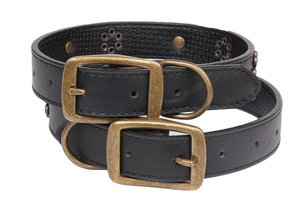 HKM-4409405 Vintage Bronze Metal Buckle Dog Collar - Adjustable Size M & L for Comfort and Style