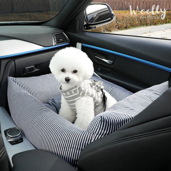HKM-4409661 Pet Car Seat Protector Pad for Dogs and Cats - Soft and Safe Car/House Use, Dark Stripe, Navy, Gray