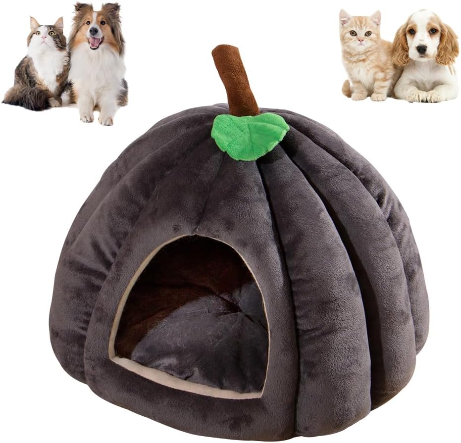 HKM-4410685 Cozy Pumpkin Cat Bed for Indoor Cats and Small Pets - Soft, Warm Cat Cave with Removable Washable Mat