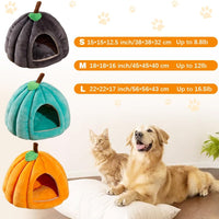 HKM-4410685 Cozy Pumpkin Cat Bed for Indoor Cats and Small Pets - Soft, Warm Cat Cave with Removable Washable Mat