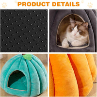HKM-4410685 Cozy Pumpkin Cat Bed for Indoor Cats and Small Pets - Soft, Warm Cat Cave with Removable Washable Mat