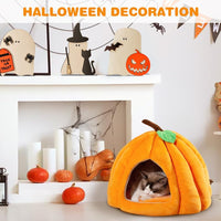 HKM-4410685 Cozy Pumpkin Cat Bed for Indoor Cats and Small Pets - Soft, Warm Cat Cave with Removable Washable Mat