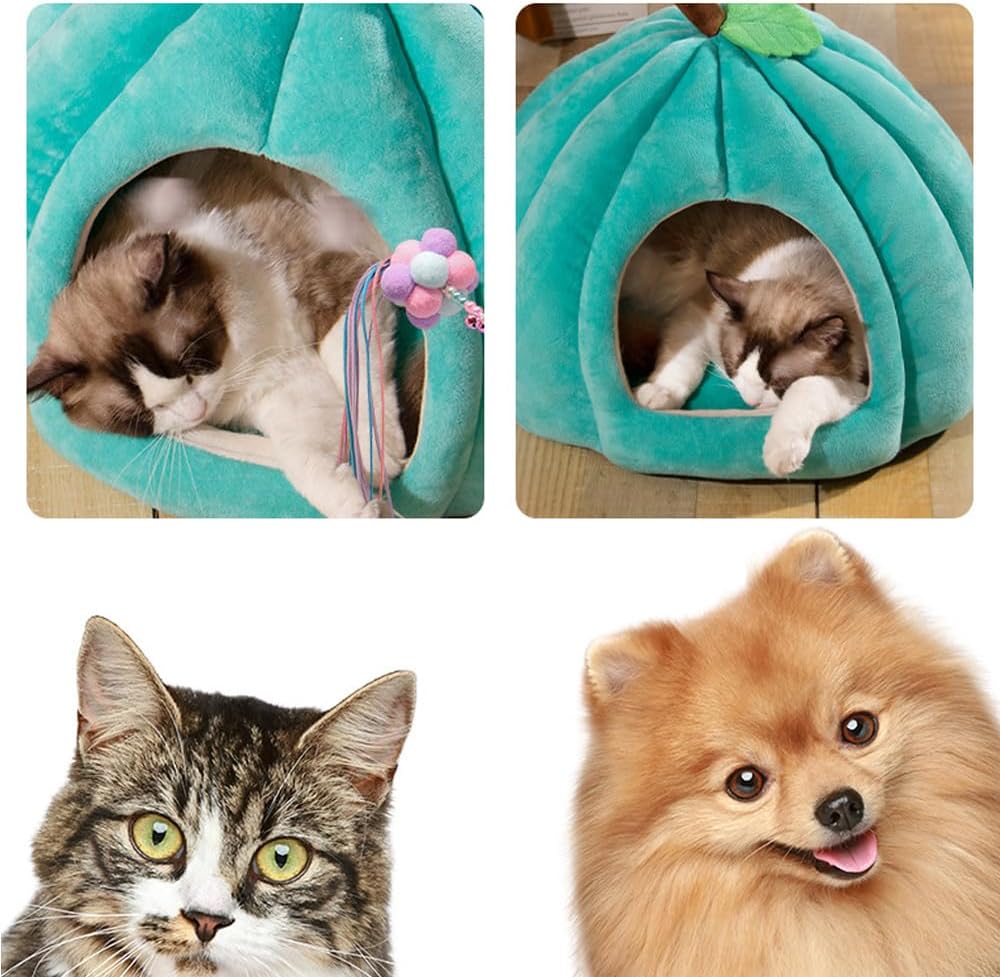 HKM-4410685 Cozy Pumpkin Cat Bed for Indoor Cats and Small Pets - Soft, Warm Cat Cave with Removable Washable Mat