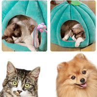 HKM-4410685 Cozy Pumpkin Cat Bed for Indoor Cats and Small Pets - Soft, Warm Cat Cave with Removable Washable Mat