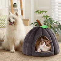 HKM-4410685 Cozy Pumpkin Cat Bed for Indoor Cats and Small Pets - Soft, Warm Cat Cave with Removable Washable Mat