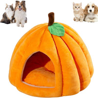HKM-4410685 Cozy Pumpkin Cat Bed for Indoor Cats and Small Pets - Soft, Warm Cat Cave with Removable Washable Mat