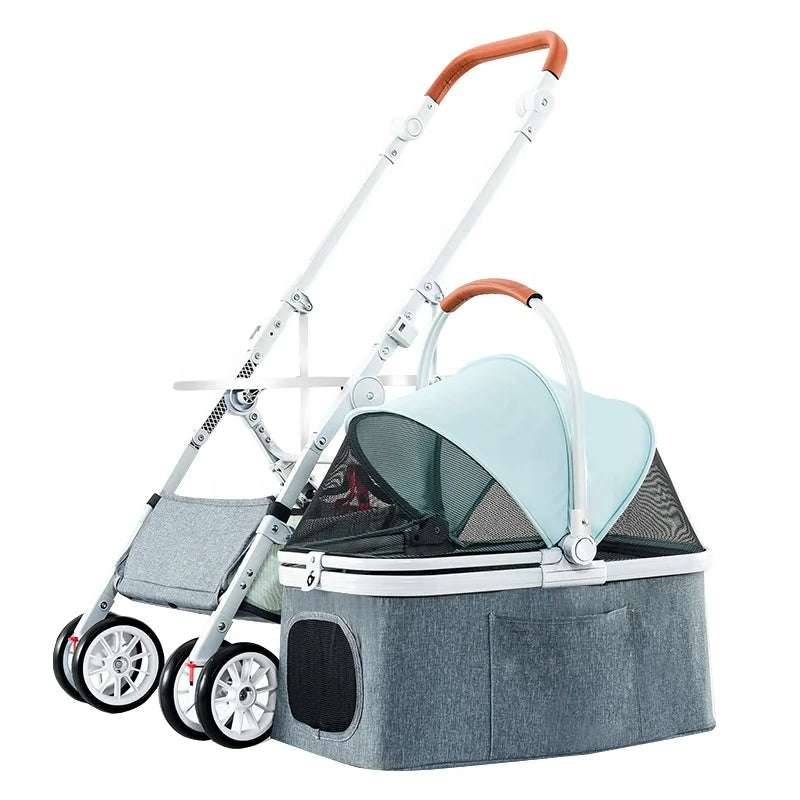HKM-441107 Foldable 4-Wheel Pet Stroller Travel Carrier for Dogs and Cats