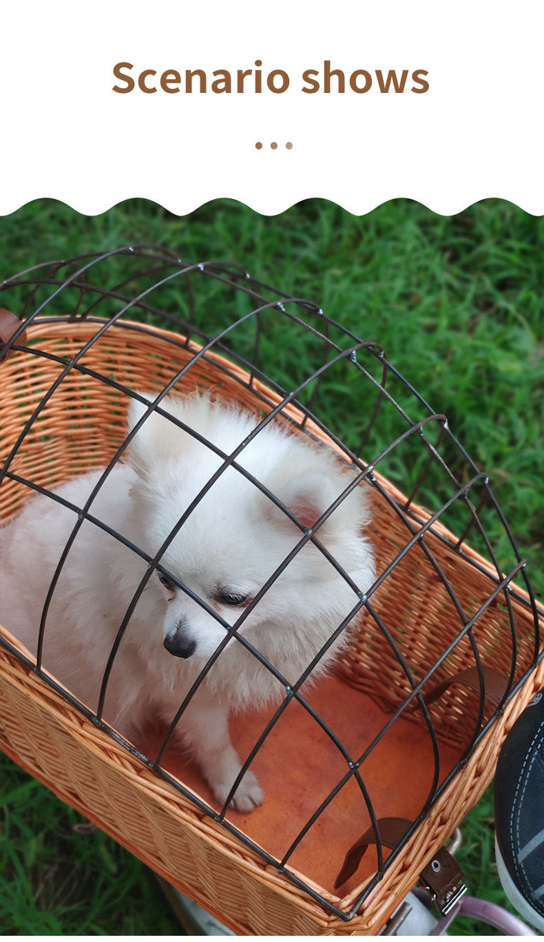 HKM-4415421 Honey Color Willow Rattan Bicycle Rear Pet Basket - Stylish and Functional Storage Solution
