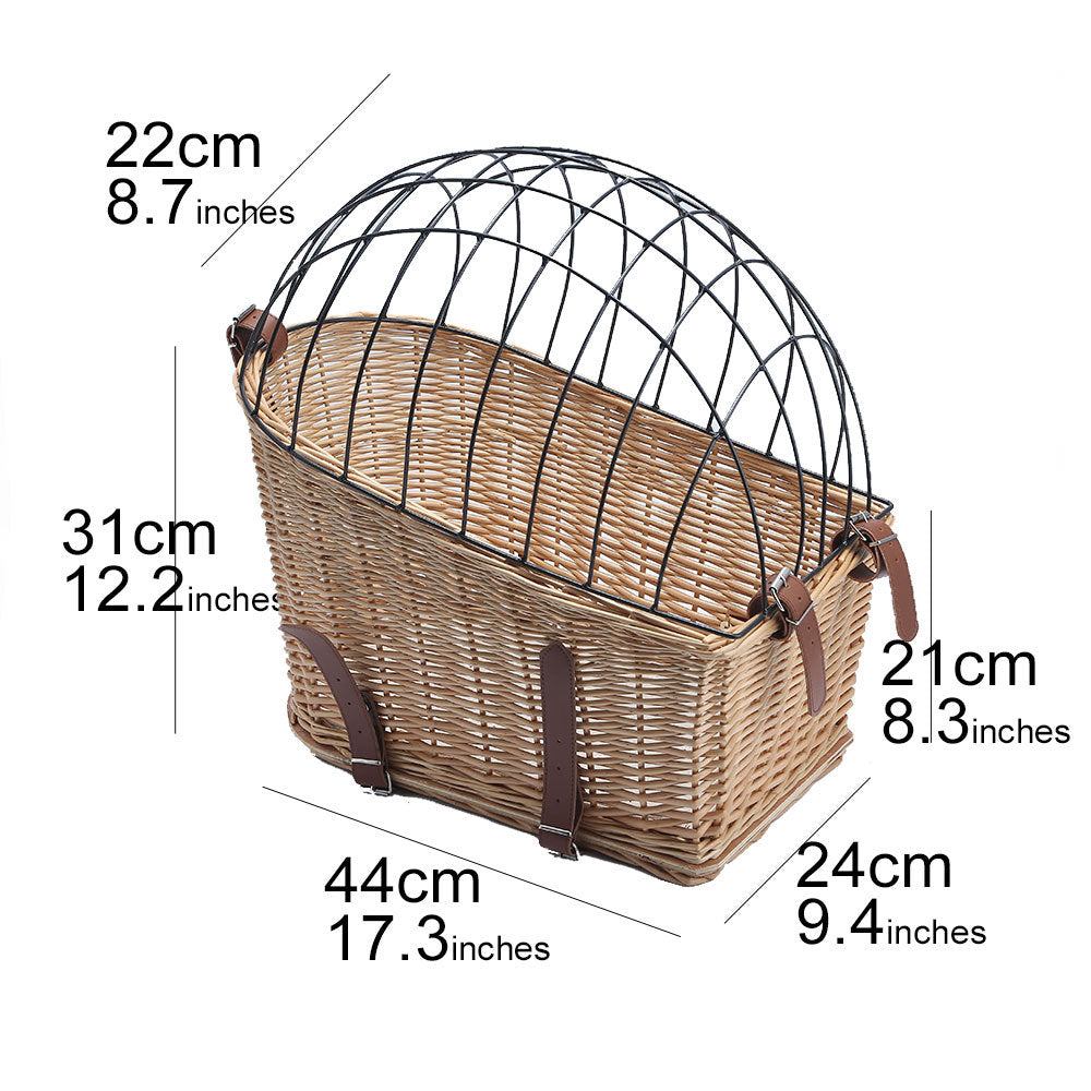 HKM-4415421 Honey Color Willow Rattan Bicycle Rear Pet Basket - Stylish and Functional Storage Solution