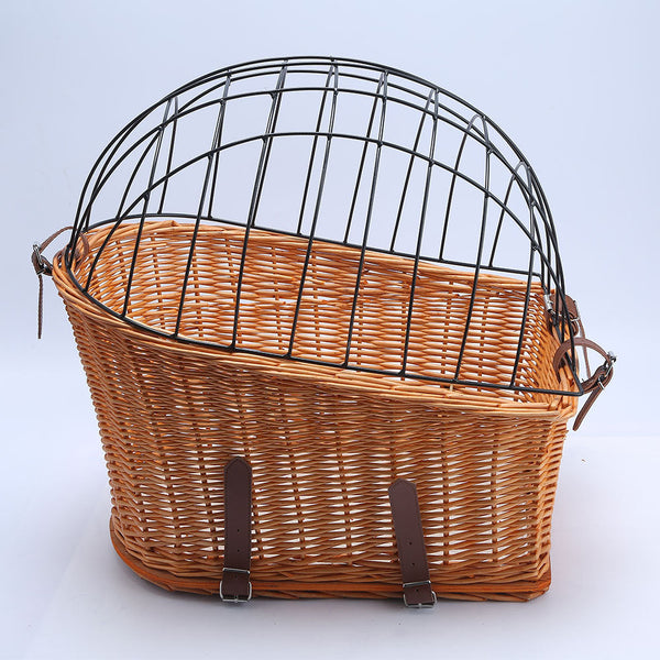 HKM-4415421 Honey Color Willow Rattan Bicycle Rear Pet Basket - Stylish and Functional Storage Solution