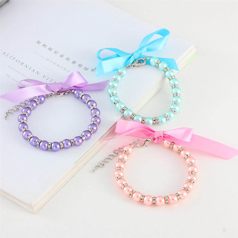 HKM-4415805 Charming Striped Imitation Pearl Pet Collar in Multiple Colors