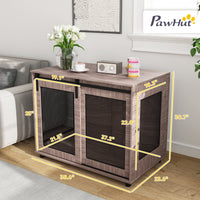 HKM-4416829 Walnut Brown Dog Crate Furniture with Sliding Barn Door for Large Dogs, 39" End Table Design