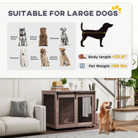 HKM-4416829 Walnut Brown Dog Crate Furniture with Sliding Barn Door for Large Dogs, 39" End Table Design