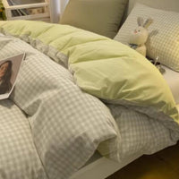 HKM-441747 Minimalist Washed Cotton Bed Set - 4 Pieces with Duvet Cover, Pillowcase, and Bed Sheet in Multiple Sizes