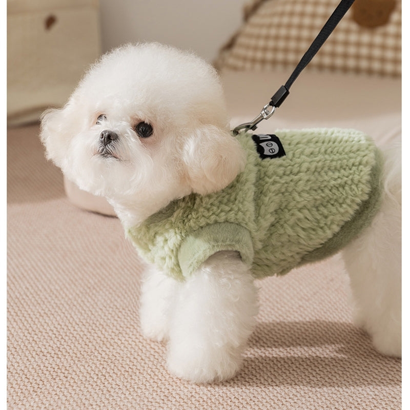 HKM-4417725 Fleece Vest for Small and Medium Dogs - Sleeveless Warm Pet Clothing in Soft Green and Neutral Beige