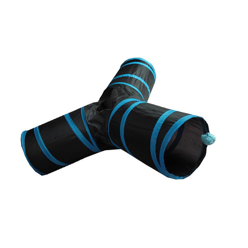 HKM-4418237 Y-shaped Foldable Cat Tunnel with Drill Hole - Pink and Blue Edging, 25x35x3cm Pet Nest