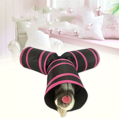HKM-4418237 Y-shaped Foldable Cat Tunnel with Drill Hole - Pink and Blue Edging, 25x35x3cm Pet Nest