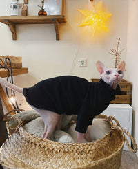 HKM-4419517 Casual Cotton Hypoallergenic T-Shirt for Hairless Cats in Black and White