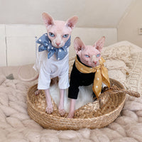HKM-4419517 Casual Cotton Hypoallergenic T-Shirt for Hairless Cats in Black and White