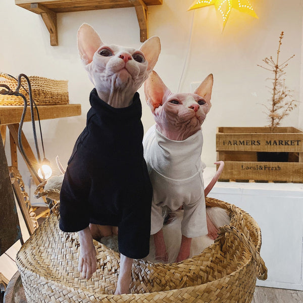 HKM-4419517 Casual Cotton Hypoallergenic T-Shirt for Hairless Cats in Black and White