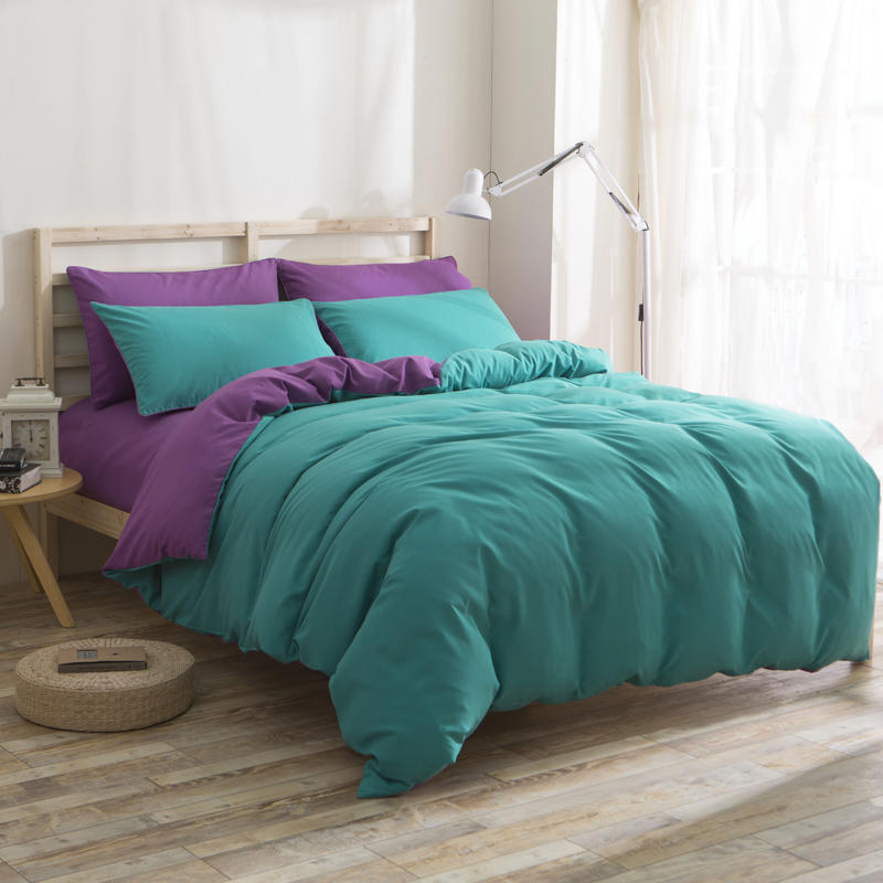 HKM-442067 Nordic Solid Color Aloe Cotton 4-Piece Bedding Set with Jacquard Quilt Cover and Pillowcases