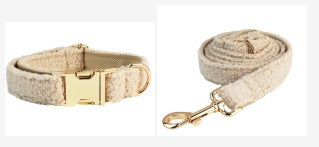 HKM-4420925 Minimalist Cream Pet Collar and Harness Set with Leash and Bow