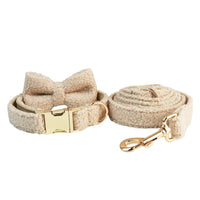 HKM-4420925 Minimalist Cream Pet Collar and Harness Set with Leash and Bow