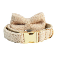 HKM-4420925 Minimalist Cream Pet Collar and Harness Set with Leash and Bow