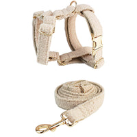 HKM-4420925 Minimalist Cream Pet Collar and Harness Set with Leash and Bow