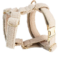 HKM-4420925 Minimalist Cream Pet Collar and Harness Set with Leash and Bow