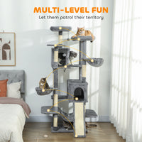 HKM-4422205 Multi-Level Cat Tree Tower with 2 Condos, 3 Hammocks, 8 Scratching Posts, Dark Gray