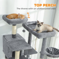 HKM-4422205 Multi-Level Cat Tree Tower with 2 Condos, 3 Hammocks, 8 Scratching Posts, Dark Gray