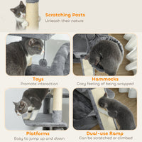 HKM-4422205 Multi-Level Cat Tree Tower with 2 Condos, 3 Hammocks, 8 Scratching Posts, Dark Gray