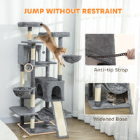 HKM-4422205 Multi-Level Cat Tree Tower with 2 Condos, 3 Hammocks, 8 Scratching Posts, Dark Gray