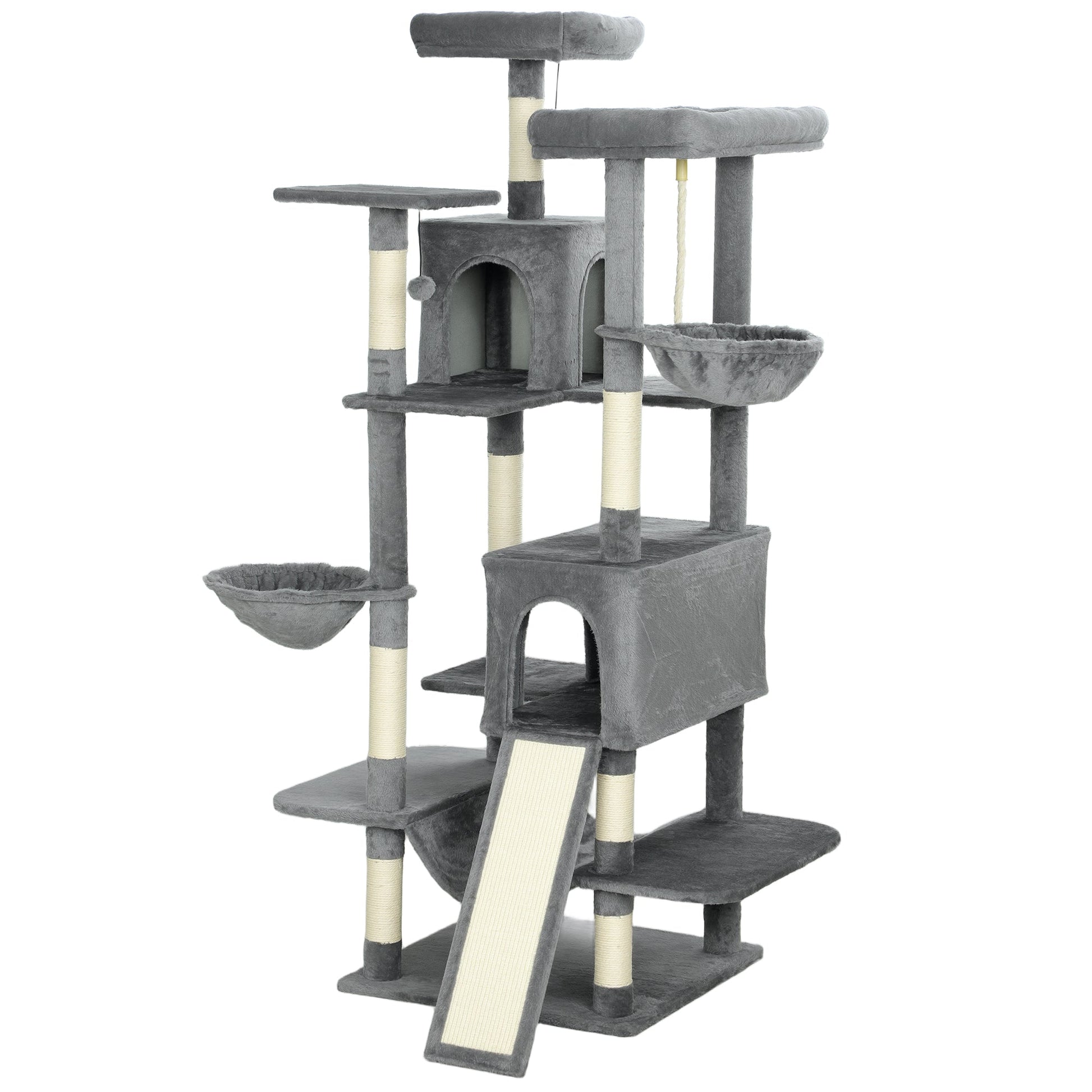 HKM-4422205 Multi-Level Cat Tree Tower with 2 Condos, 3 Hammocks, 8 Scratching Posts, Dark Gray