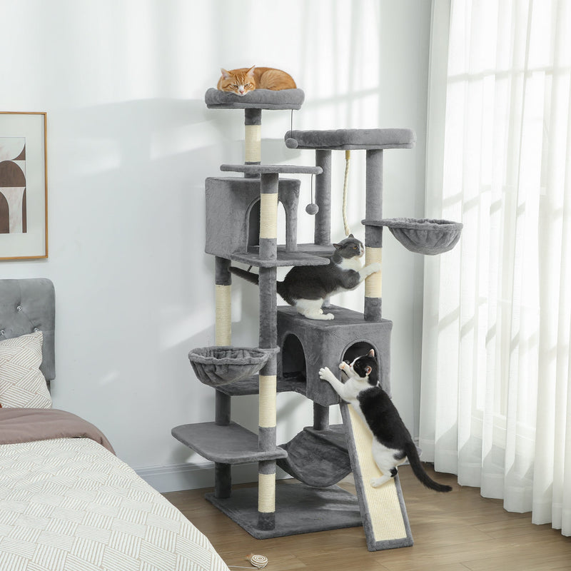 HKM-4422205 Multi-Level Cat Tree Tower with 2 Condos, 3 Hammocks, 8 Scratching Posts, Dark Gray